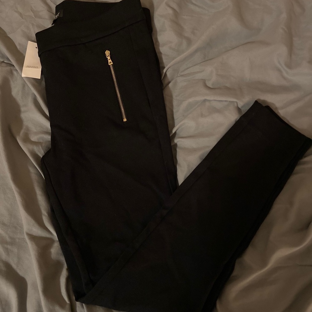 LOFT black dress pants with gold zipper pockets